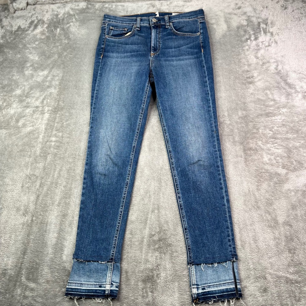 Rag &‎ Bone 10 Inch Ankle Skinny Jeans Womens 28 Blue Stretch Raw Stepped Hem